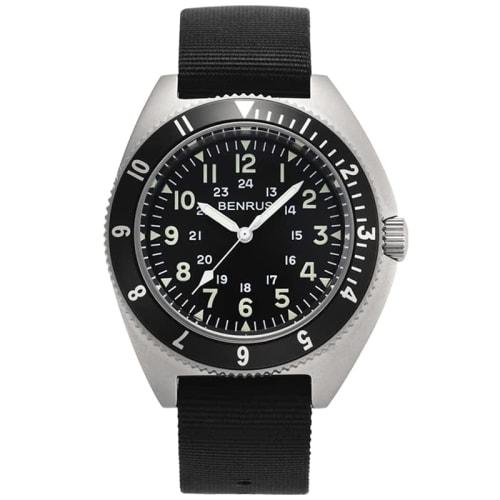 BENRUS Men's Type-II Silver Military Watch, Reissue Model, Officially Imported