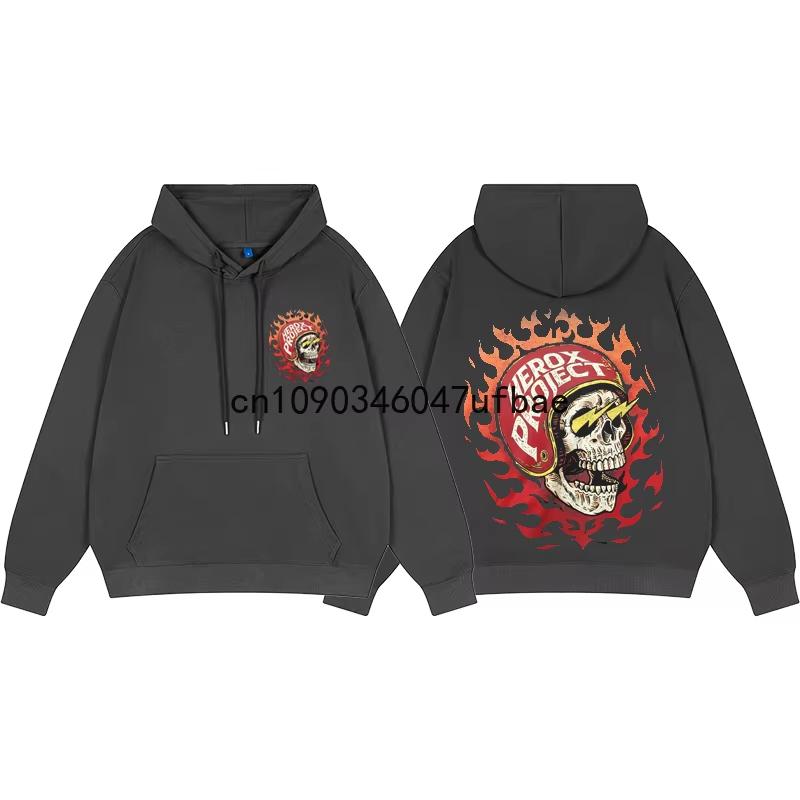 Harley Classic Vintage Flammen Totenkopf Blitzauge Lokomotive Harley Baumwolle Bedruckter Hoodie Herren und Damen Pullover Halloween Oberteil