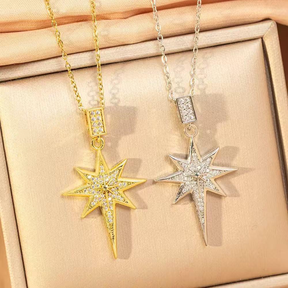 Pendentif Étoile à Huit Branches: Accessoire DIY de Luxe en Cuivre et Zirconia pour Femmes