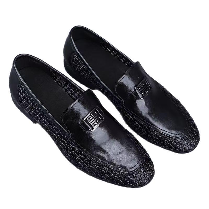 Summer Men's Shoes Hollow Breathable Foot Casual Leather Shoes Men's One-pedal Trend Versatile Hand-woven