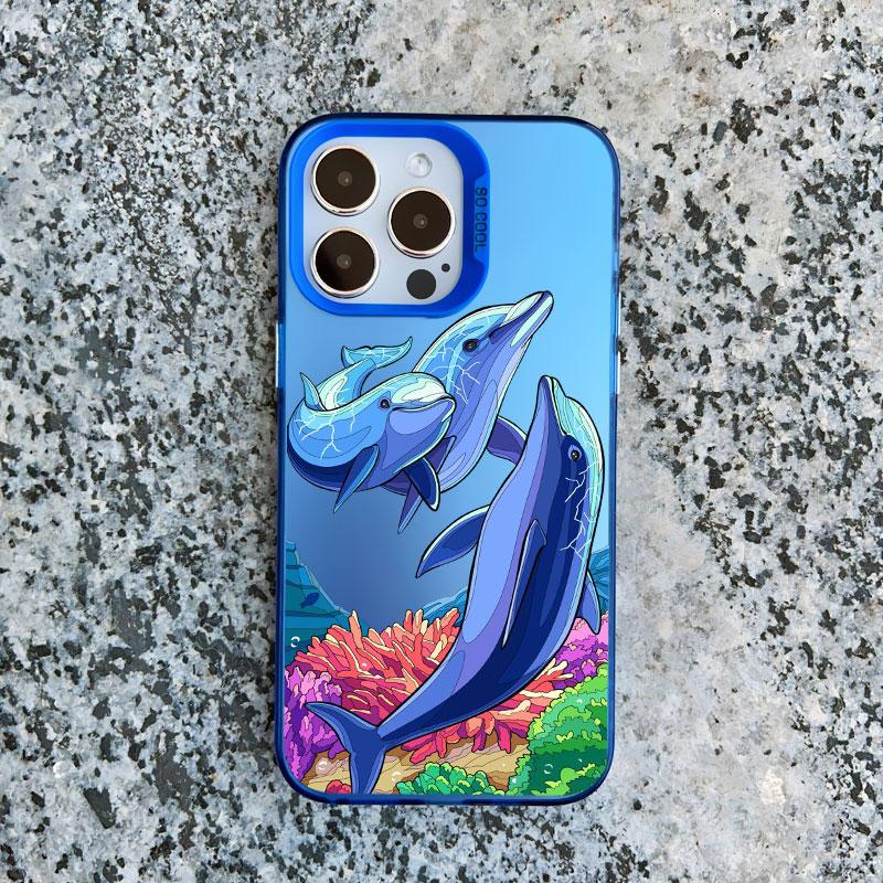Summer Ocean Dolphin Print Phone Case For iPhone 16 15 13 12 11 Pro Max 16 14 Plus Pro Max 13 Mini Shockproof Bumper Laser Cover