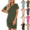 Summer Casual T Shirt Dress Women's Loose Short Sleeve Round Neck Wave Striped Dresses