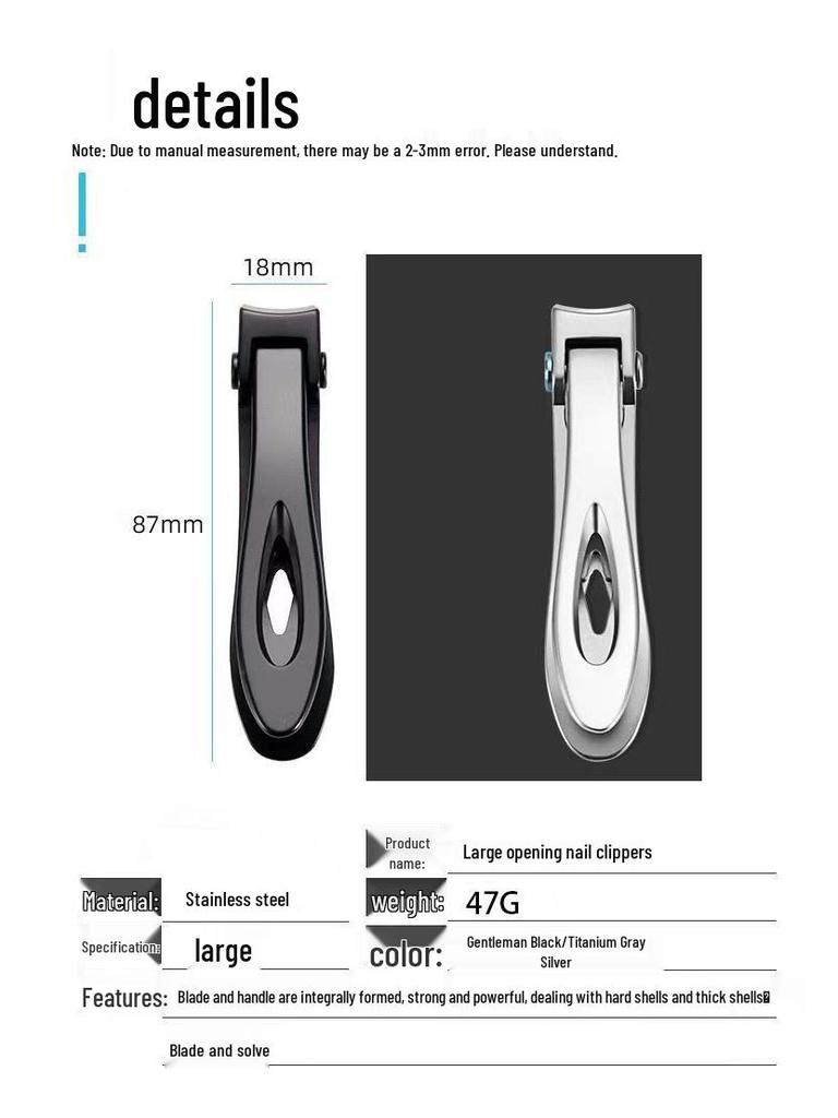 Stainless Steel Large Opening Nail Clippers - Portable Household Nail Cutter for Thick Toenails