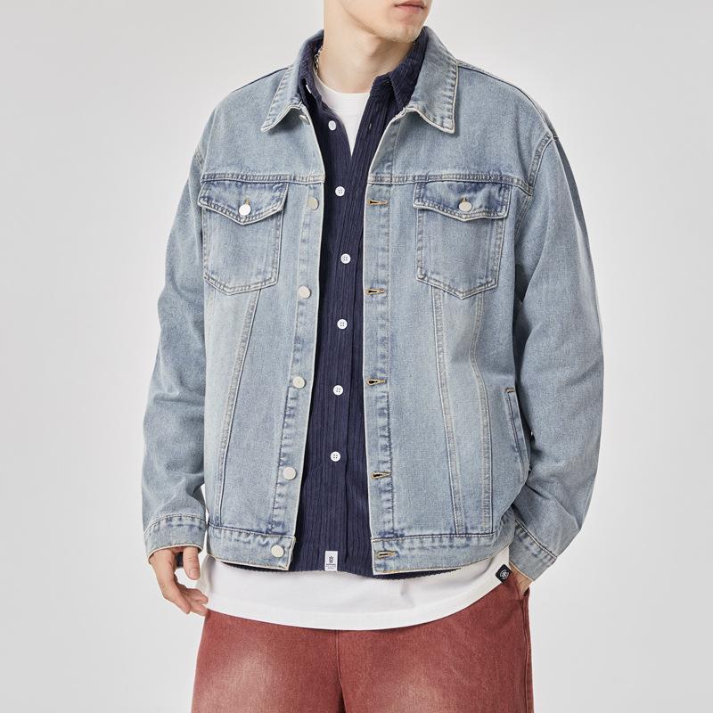 Autumn Men's Denim Washing Jacket Slim Hong Kong Style Tooling Versatile Handsome Casual Jacket Trendy Men's Clothing