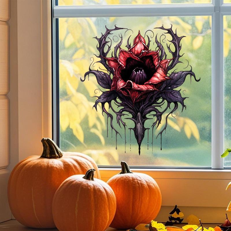 Evil Chomper Flower Wall Stickers Halloween Decor Peel and Stick Vinyl Art for Bedroom Bathroom Cabinet Home Decoration