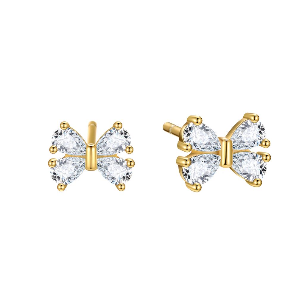 925 Sterling Silver Inlaid Zircon Bow Earrings for Women Student Korean Sweet Jewelry Accessories