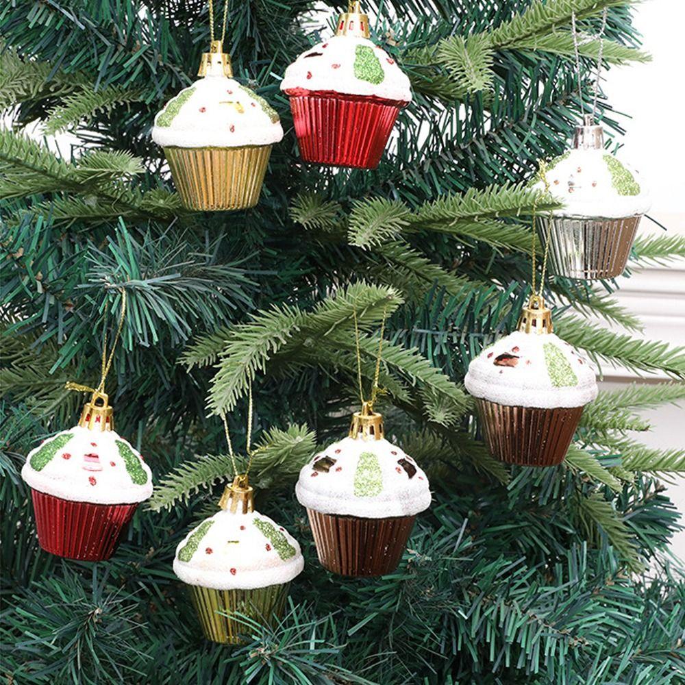 4pcs Plastic Painted Christmas Cake Pendant DIY Crafts Christmas Tree Decoration  Home Xmas Decor