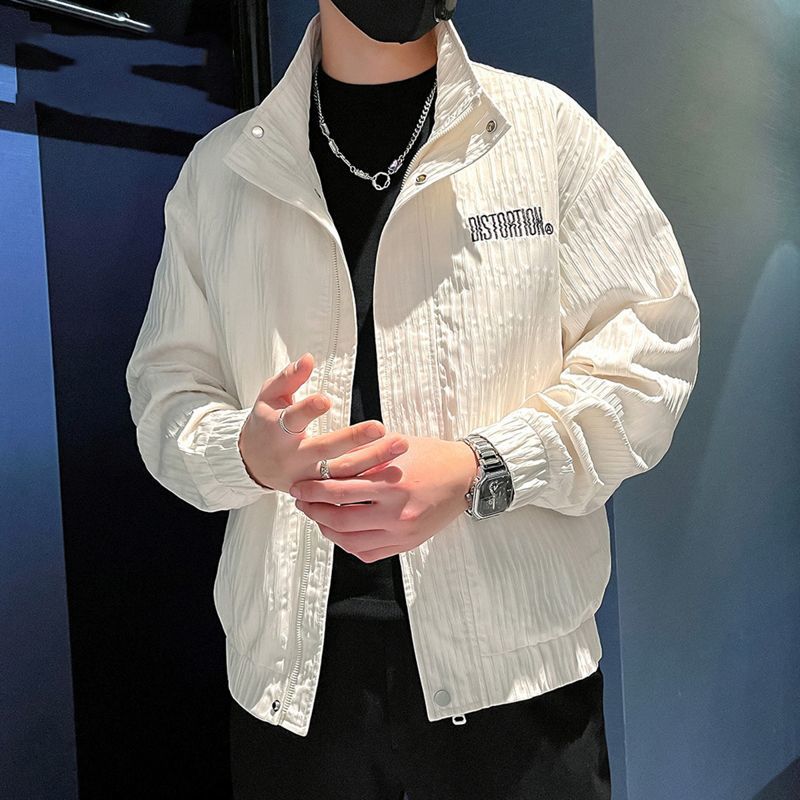 Gestreifte Jacke Herren Frühling und Herbst Herrenjacke Neu Trendig Hochwertig Gutaussehend Lässig Kurz Stehkragen Jacke