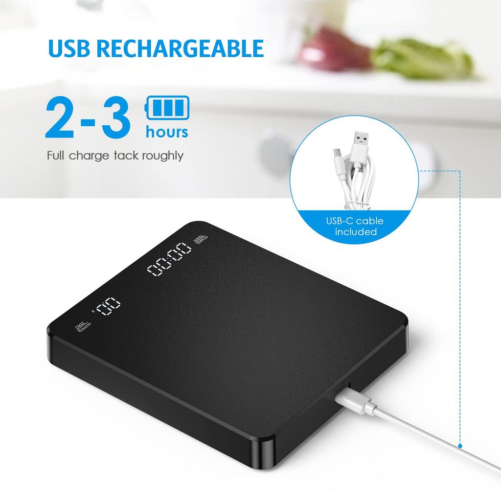 Coffee Scale with Positive and Negative Timer 3kg/0.1g High Precision Kitchen Digital Food Scale Matte Black Espresso Scale