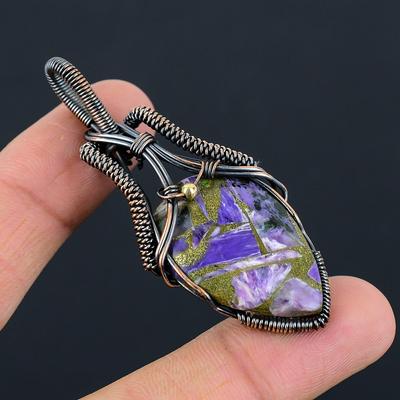 Kupfer-Charoit-Edelstein, reiner Kupferdraht, umwickelt, handgefertigter Anhänger-Schmuck
