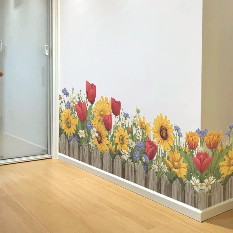 Warm bedroom corner skirting sticker living room entrance self-adhesive sunflower flowers decorative wall stickers