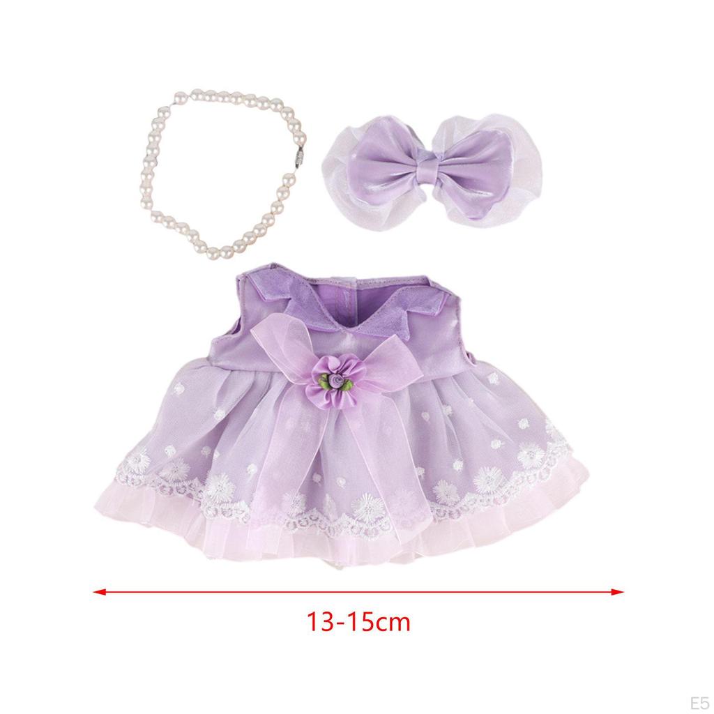 3 Pieces Doll Dress with Ribbon Hairpin Necklace, Miniature Clothing Accessories for 38cm Dolls,