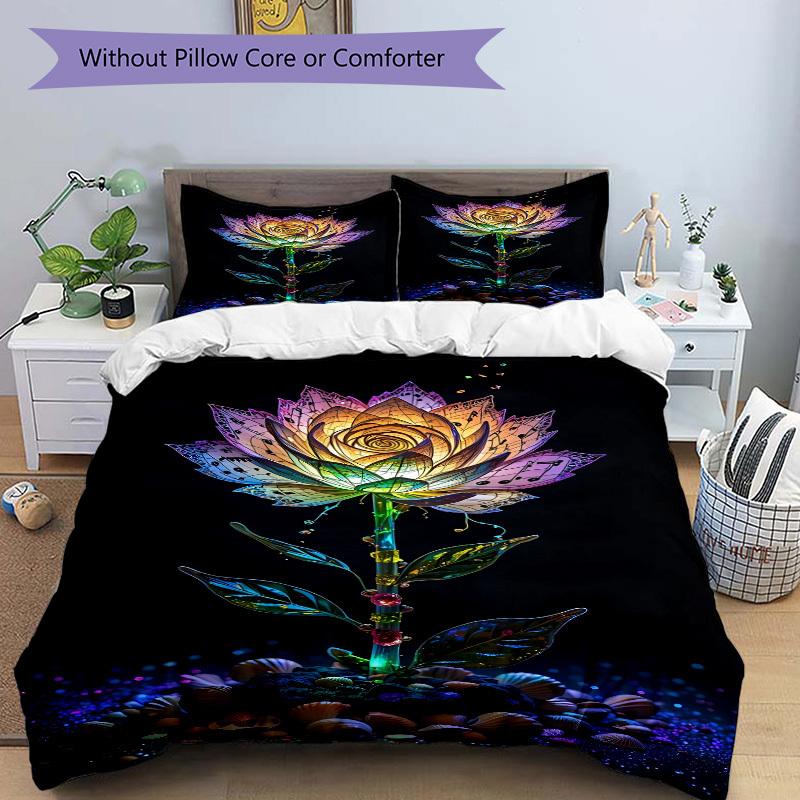3pc Music Bloom Lotus Cover Set - 1 Quilt Cover + 2 Pillowcases, All Seasons Bedroom Setting, Perfect for Home013