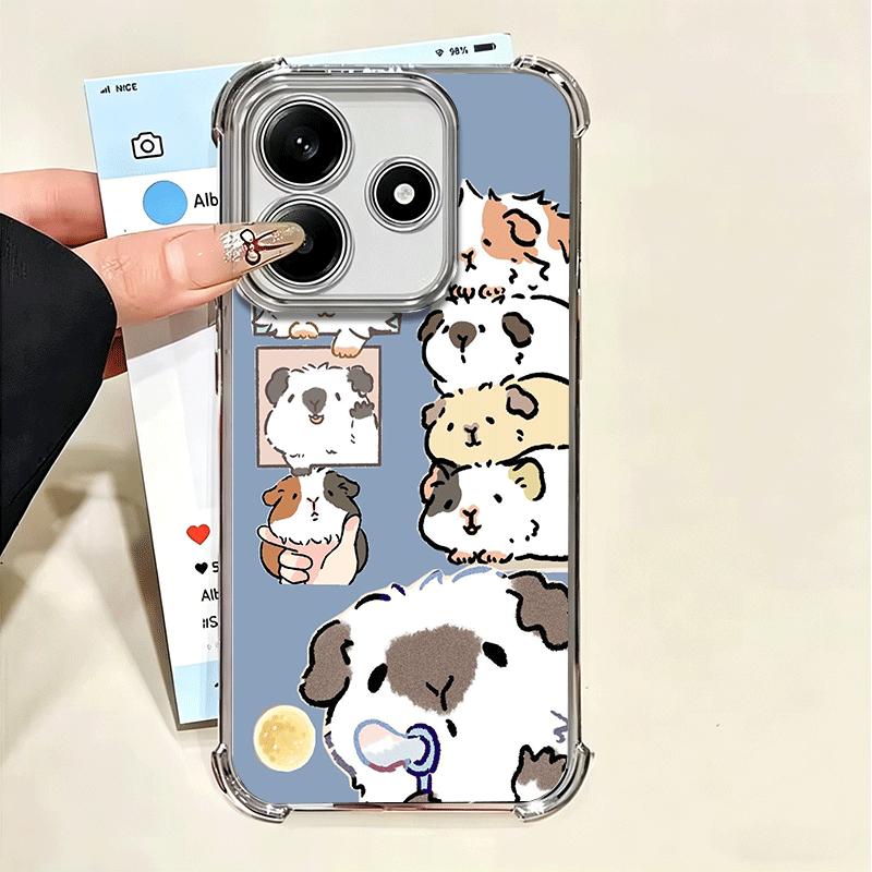Cartoon Cute Hamster Plating Phone Case For Xiaomi Poco X5 X6 X7 X8 Pro Max F8 Ultra F7 M8 M7 M5S Redmi 15C 15 14C 13C 13 X3 12C