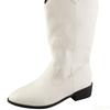 Fashionable Versatile Women's Boots Embroidered Retro Elegant Minimalist Thick Heels Shoes Outdoor Denim Mid Calf Boots
