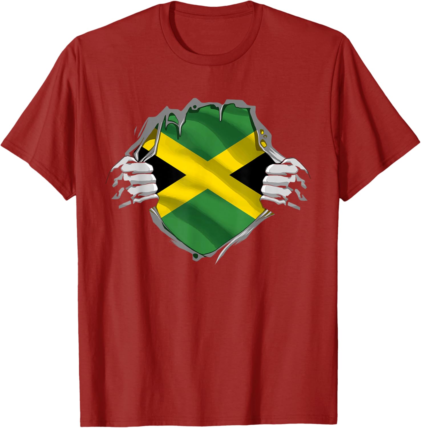 Jamaican Flag Ripped Shirt Graphic Tee Men Cotton Casual Independence Roots T-Shirt S