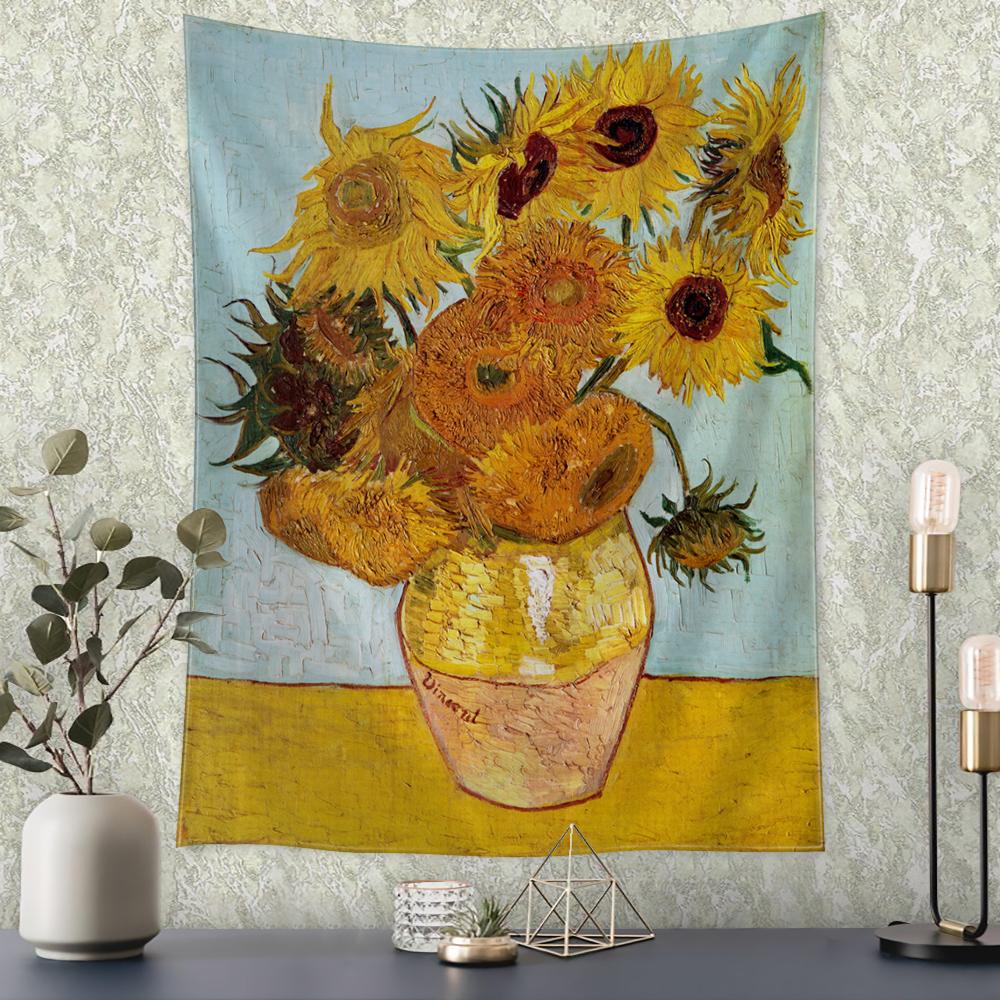 Van Gogh's Helianthus Tapestry Wall Hanging Oil Painting Mysterious Psychedelic Bohemian Plants Living Room Home Decor
