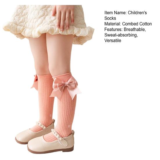 1 Pair Kids Bow Knee High Cotton Socks Cotton Long Socks Adorable Breathable Mid-Calf