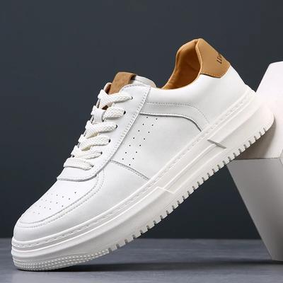 Brand New Shoes for Men Cow Leather Casual Shoes Fashion White Flats Skateboard Shoes Youth Street Comfortable Lace-up Sneaker