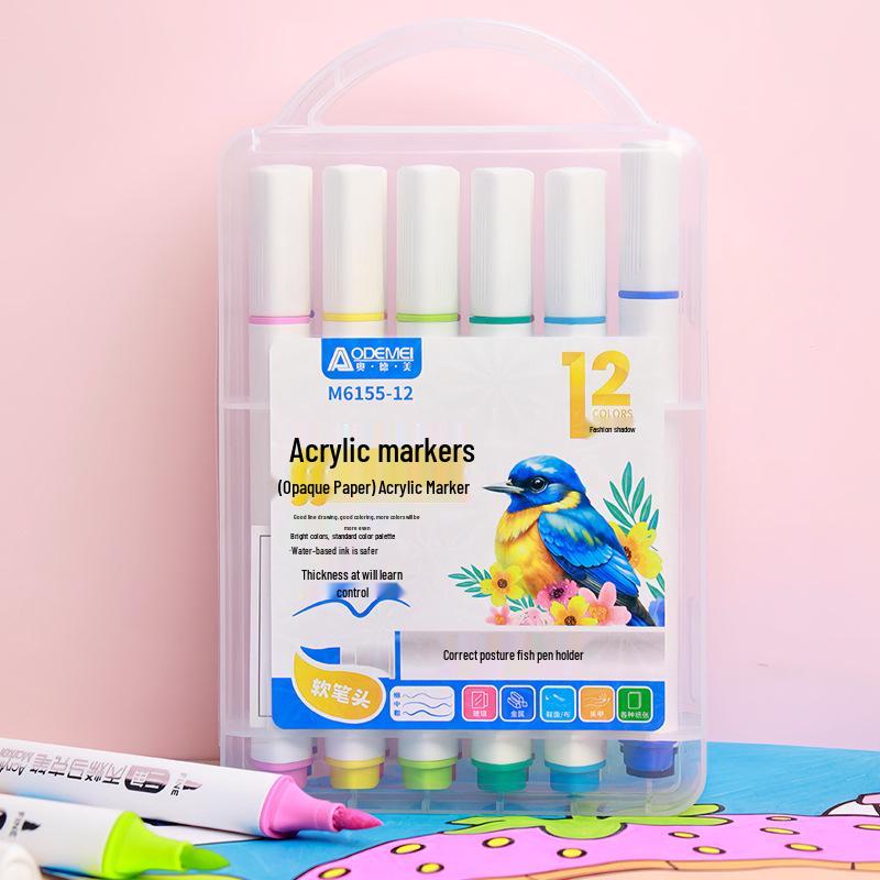 Multicolor Triangular Barrel Acrylic Markers for Students and Kids - Set of 12-60