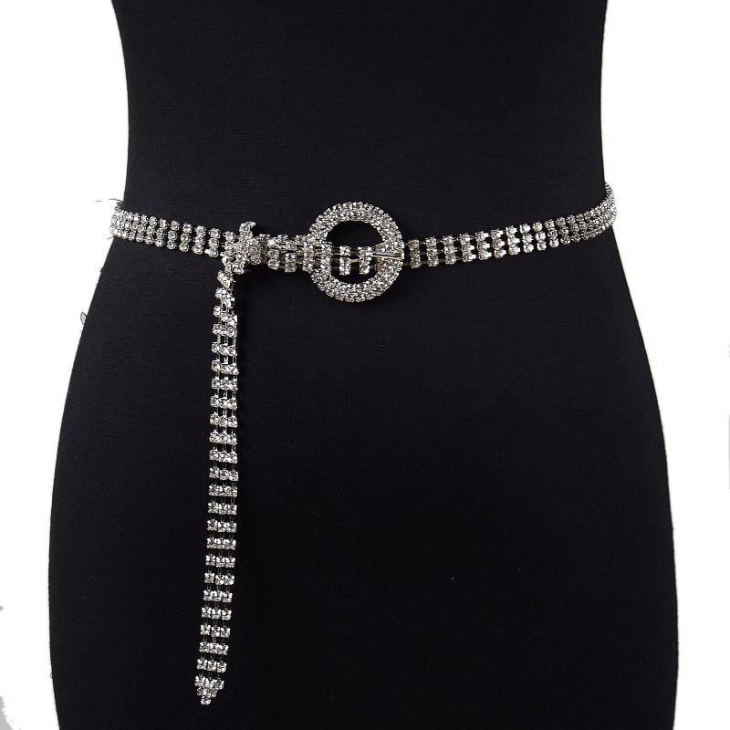 Gold And Silver Rhinestone Thin Belt Fashion Women Elegant Waist Chain With Heart Buckle Belt Skirts Jeans Accessories
