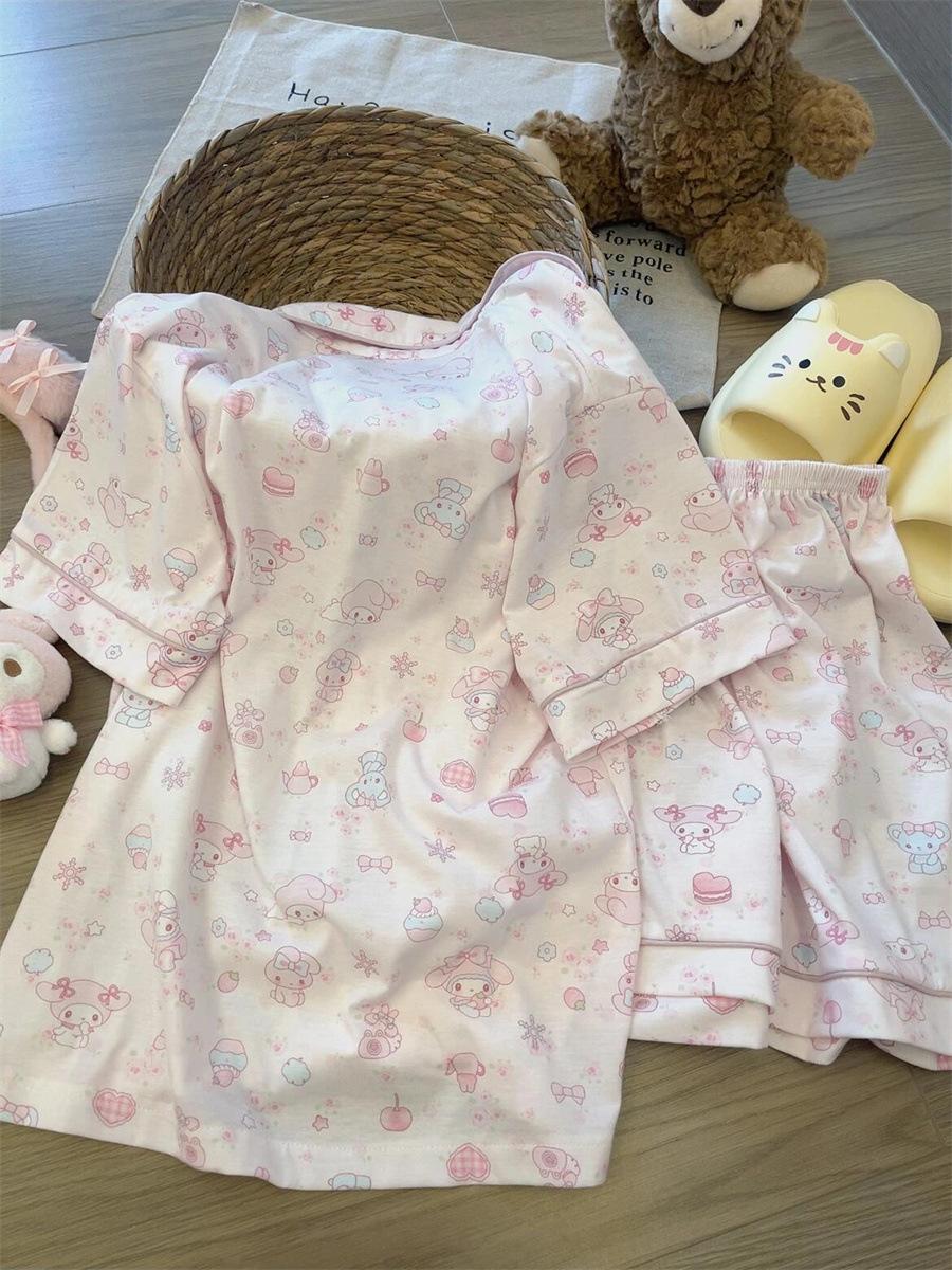 

New cartoon Melody pink pajamas women s summer short-sleeved shorts cardigan lapel two-piece girl loungewear S