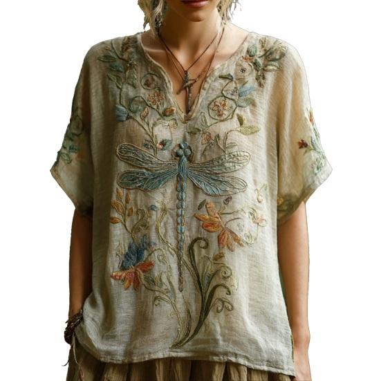 

Women Shirt V-Neck Short Sleeve Loose Fit Pullover Tops 3D Printed Pattern Summer Casual Blouse Daily Wear S A