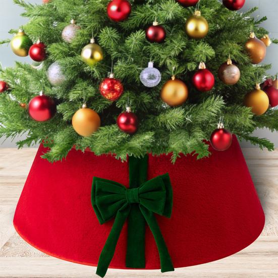 Christmas Tree Skirt Soft Faux Suede Bow Design Foldable Reusable Base Cover Festive Christmas Decoration