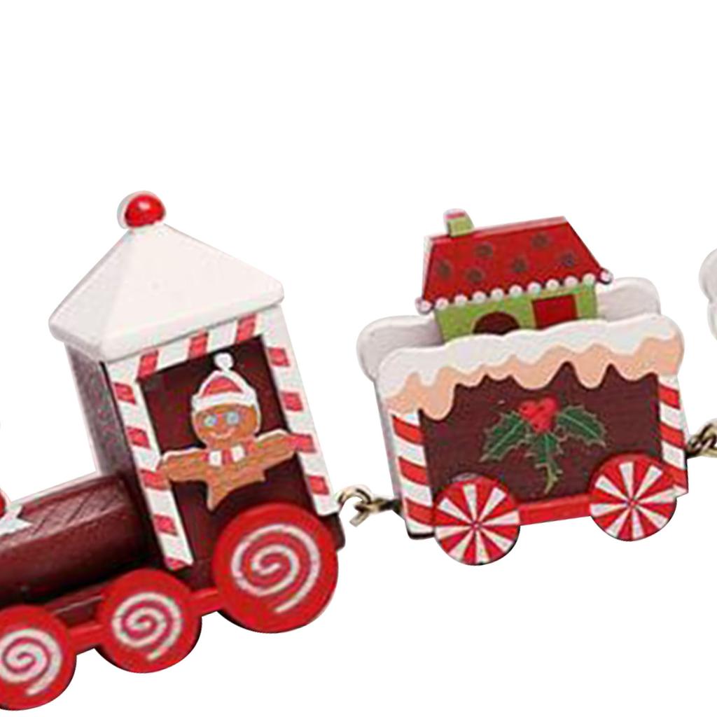 Xmas Train Ornament Cute Festive Wooden Train Window Desktop Decoration for Holiday Brown
