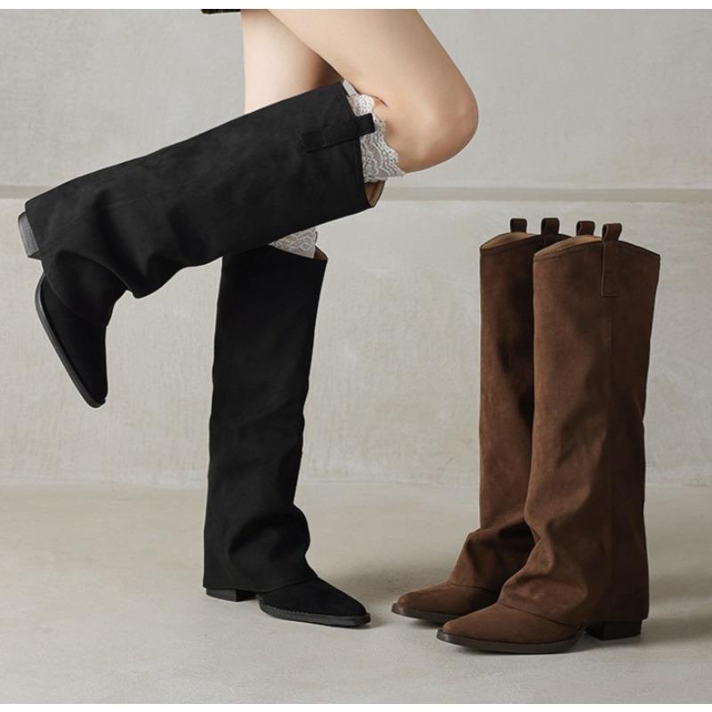 Knee High Heels Women Boots Leather Chunky Fashion Shoes Pointed Toe Snow Long Boots New Designer Pumps Punk Chelsea Botas Mujer