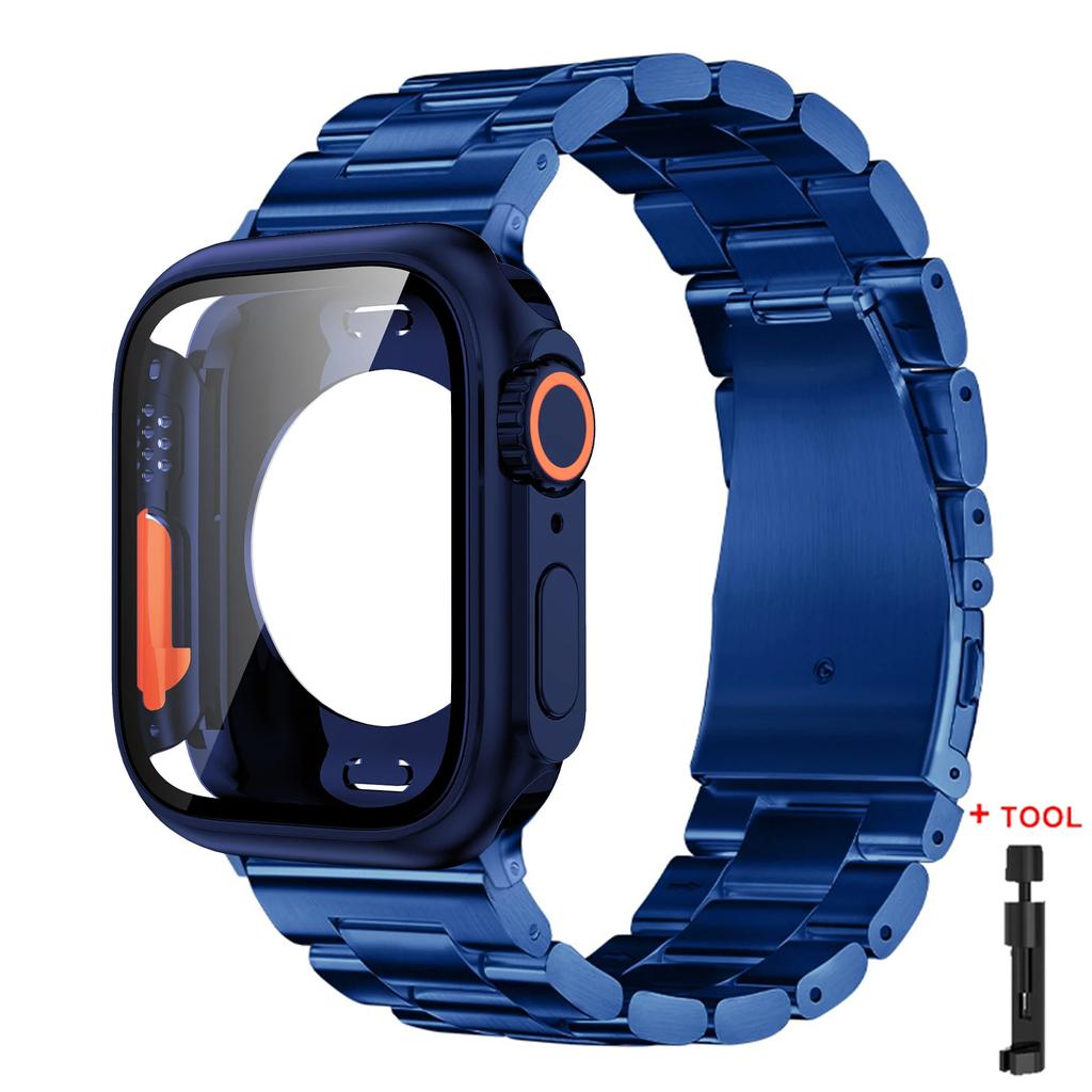 Strap+Case for Apple Watch Band 46mm 42mm 45 41 40 44mm Stainless Steel Bracelet  PC Cover for Iwatch Series11 10 9 8 7 6 SE 5 4