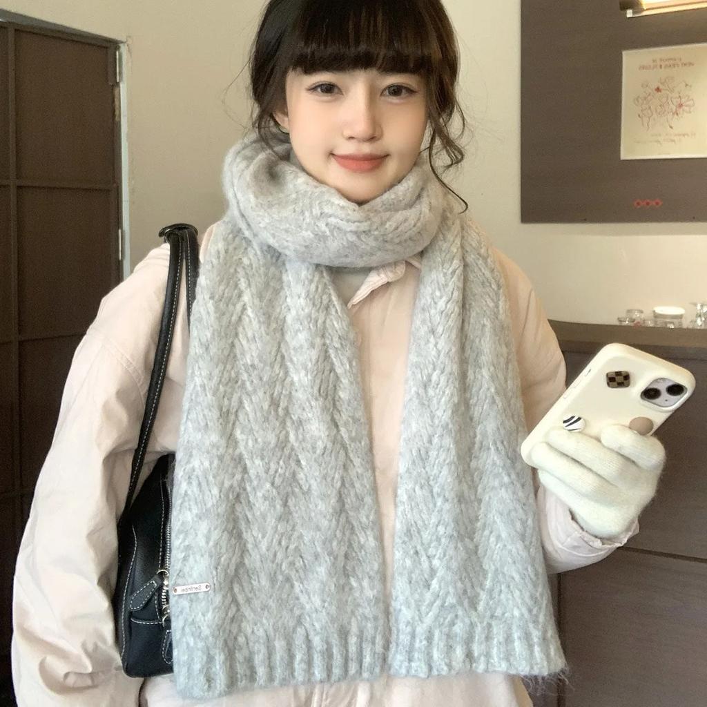 Alpaca Wool Korean Atmosphere Knitted Scarf Women'S Winter  Student Solid Color Versatile Warm Men Hairy Elegant And Generous