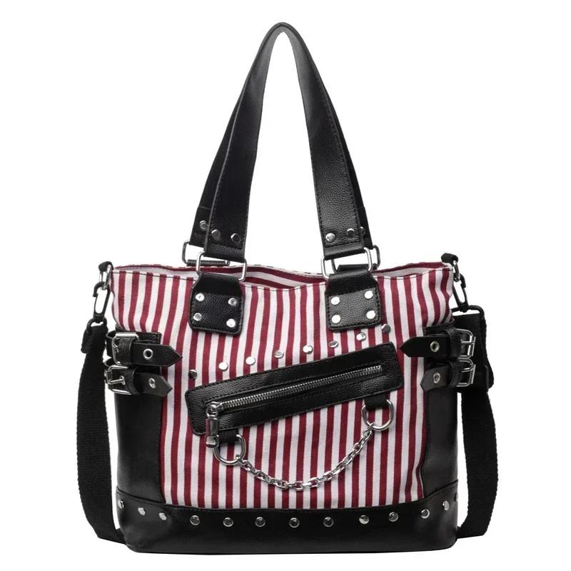 Damen PU-Leder Schultertasche mit Nähten, hohe Kapazität, Nietverschluss, Reißverschluss, hohe Qualität