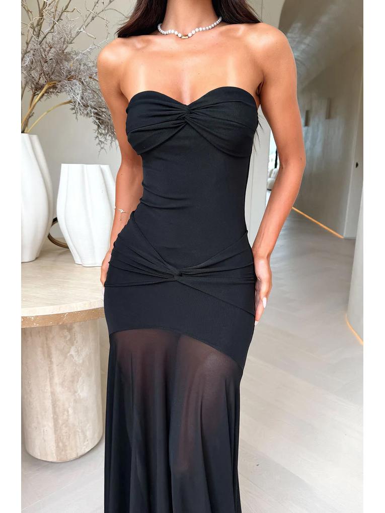 European-American Summer Off-Shoulder See-Through Mesh Long Dress
