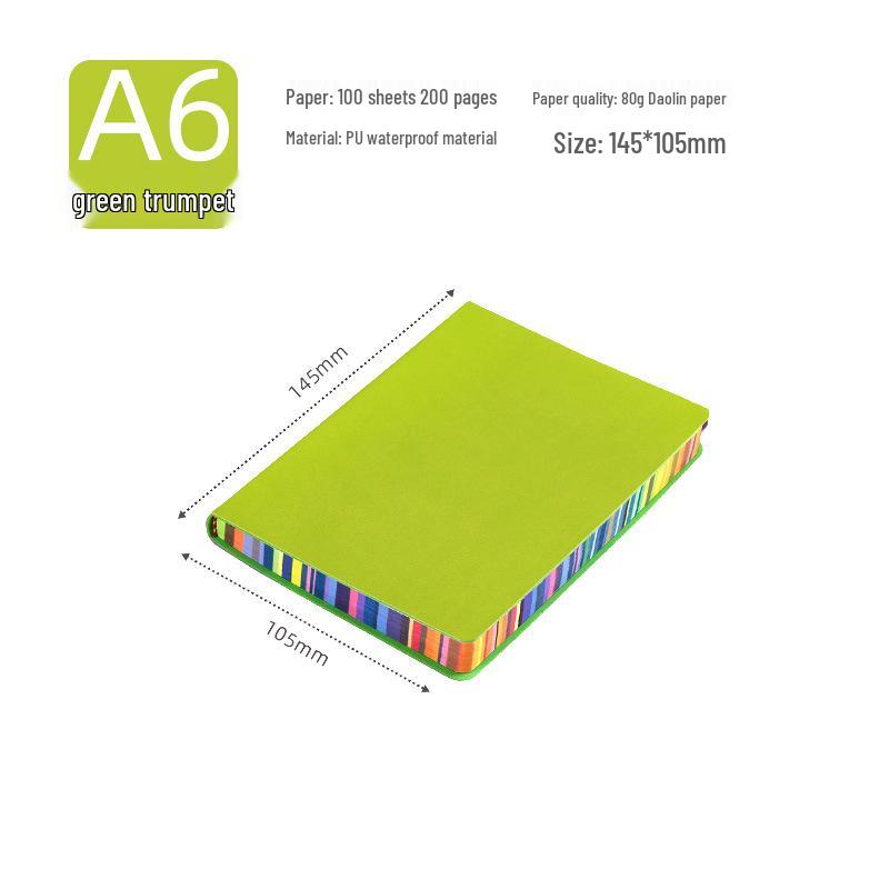 A5 Soft Cover Rainbow Edge Cute Leather Notebook - Custom Simple Color Edge Thickened Diary