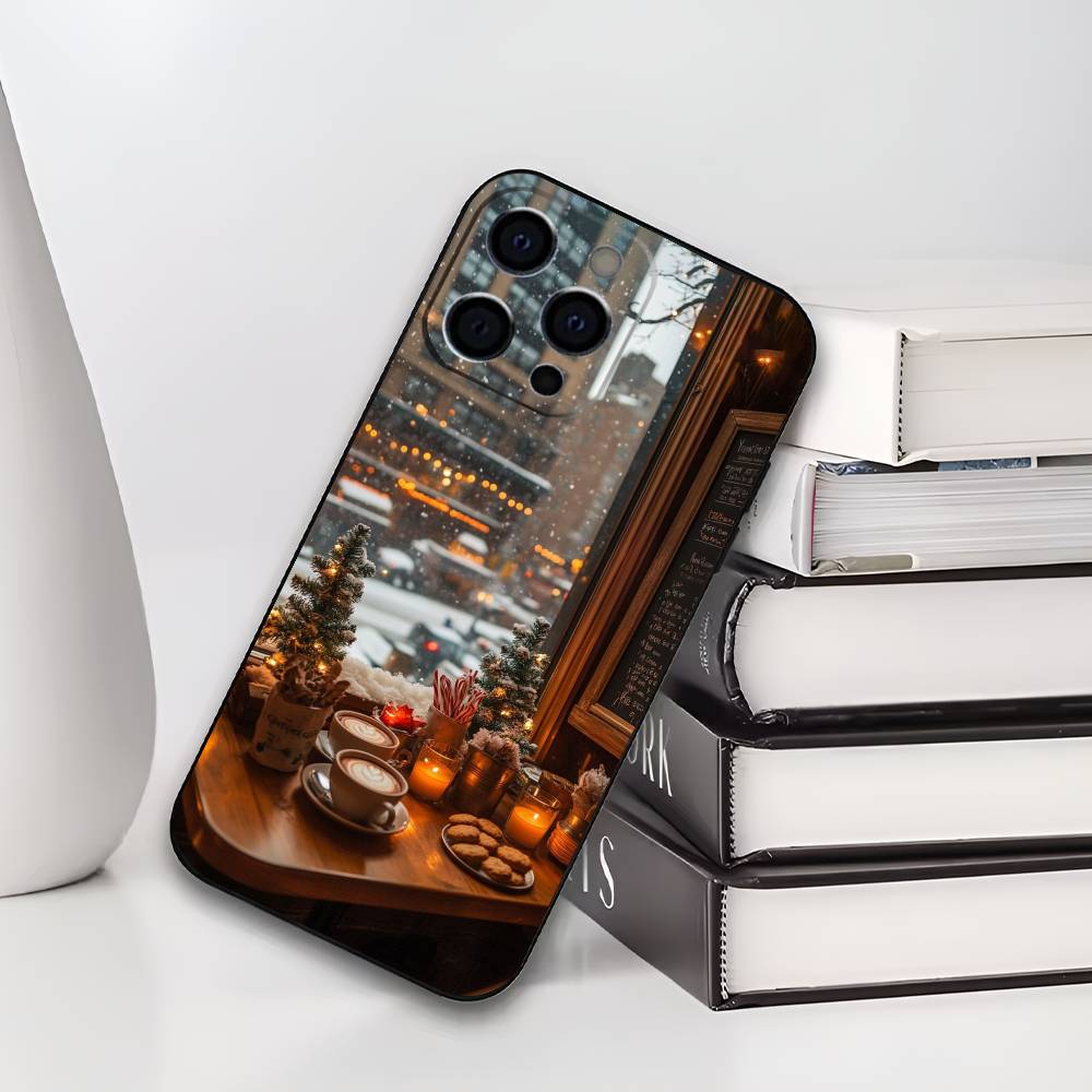 

Christmas Art winter Coffee Phone Case For IPhone 17,16,15,14,13,12,11,Plus,Pro,Max,Plus,XS,soft case Black silicone iPhone12PRO