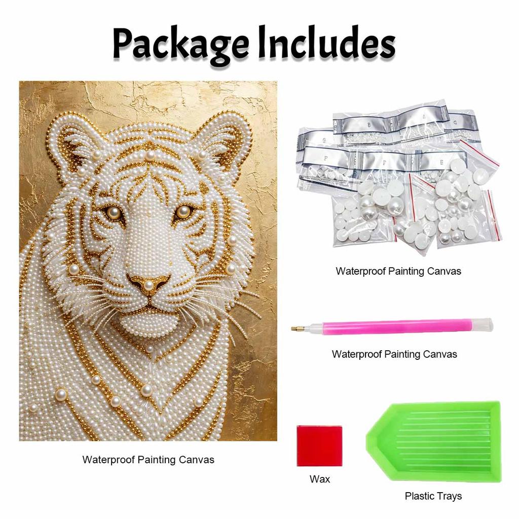 5D DIY Pearl Diamond Painting Kit Majestic White Tiger Full Drill Embroidery Mosaic Art Home Wall Decor Gift