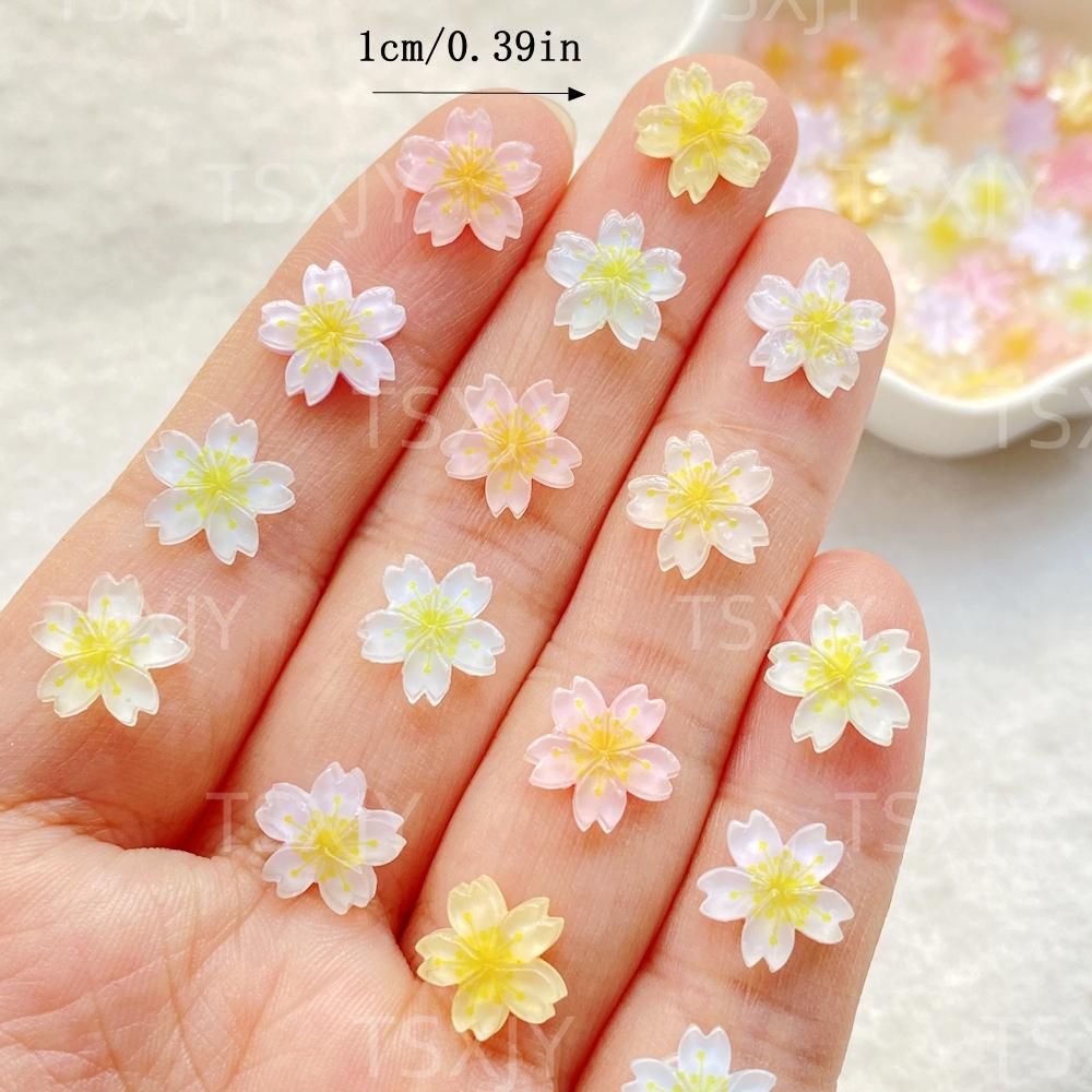

50pcs New Model Resin Cute Mini Colorful Cherry Blossoms, Peach Blossoms Nail Art Flatback Rhinestone DIY Scrapbook Crafts