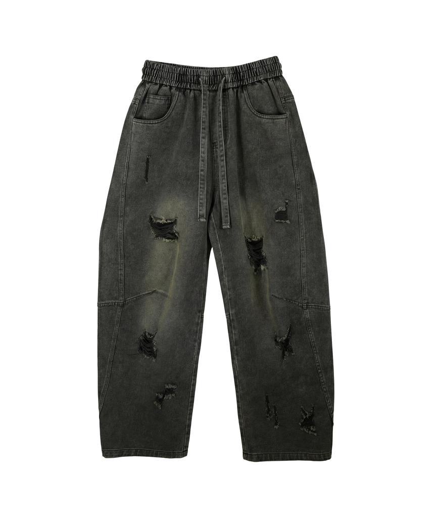 CREAM SODA LAB Distressed Wash Cut-Out Denim Pants Black