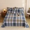 Geometric Grid Pattern Bed Sheet Set 3Pcs 100% Cotton Queen Size Bedding Set Skin-friendly Soft Bed Sheets with Pillowcases