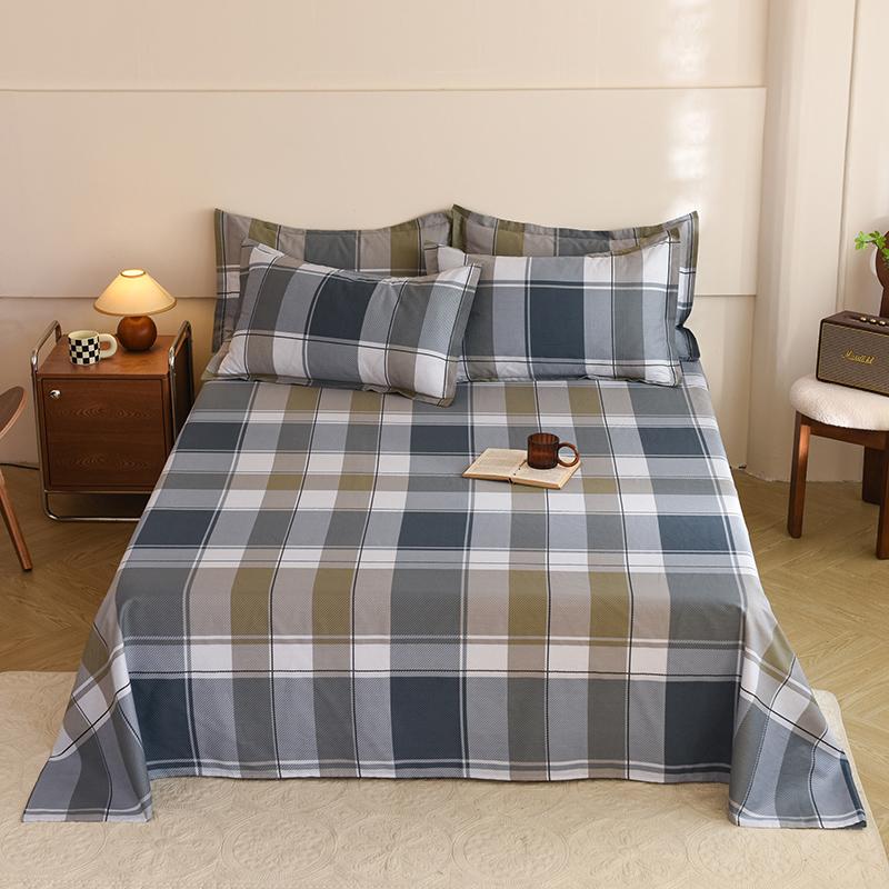 Geometric Grid Pattern Bed Sheet Set 3Pcs 100% Cotton Queen Size Bedding Set Skin-friendly Soft Bed Sheets with Pillowcases