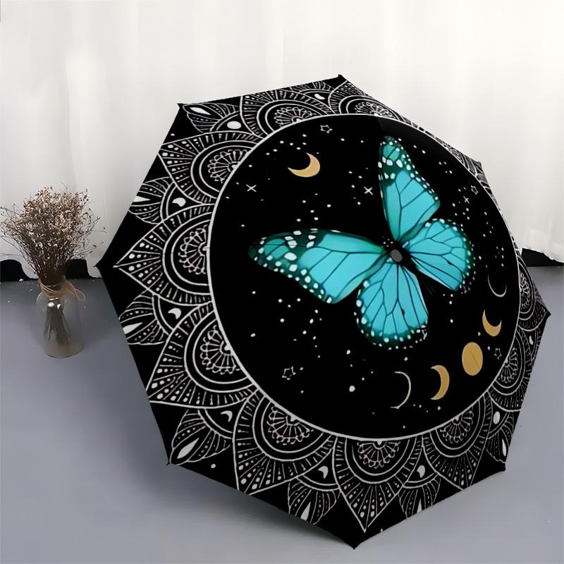 1pc Butterfly Mandala Night Sky Umbrella with Plastic Handle,Suitable for All Seasons Home Travel Outdoor UmbrellaDD358
