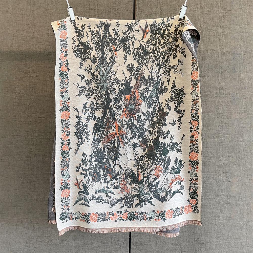 

Designer Winter Warm Cashmere Scarves Women Floral Print Thicken Pashmina Shawl Elegant Lady Wool Poncho Windproof Pareo 65X185cm