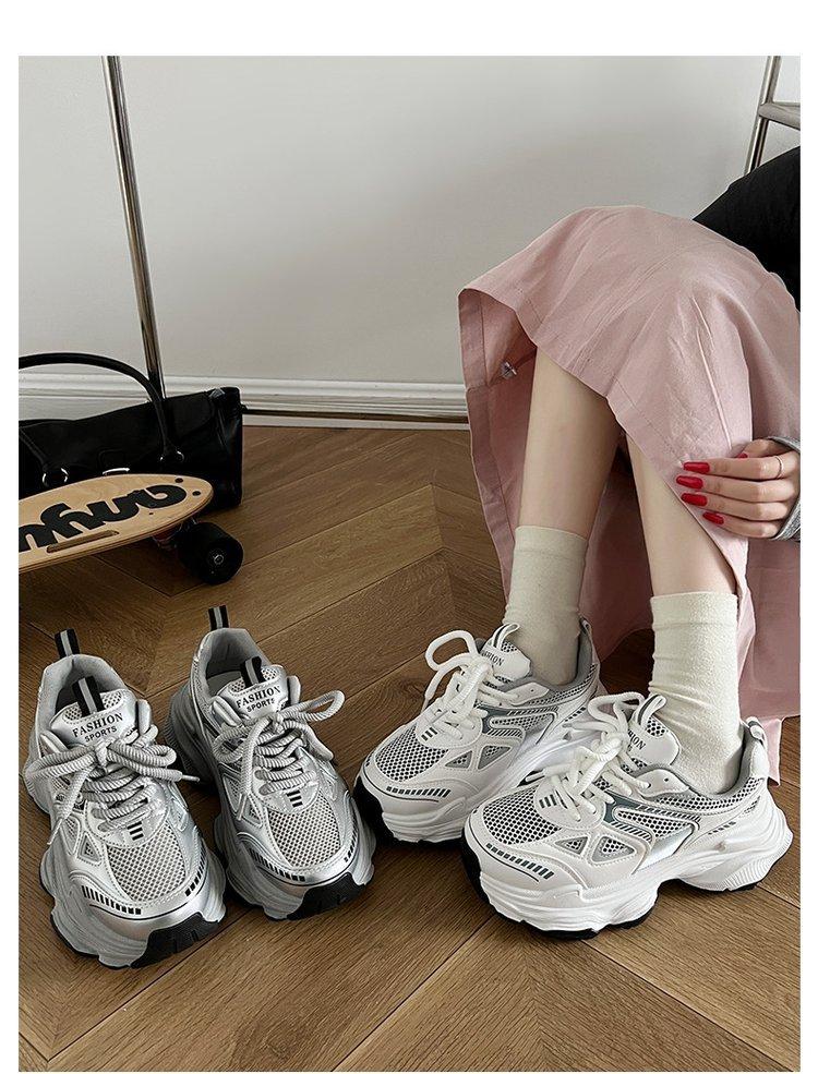 Retro student lightweight heightening platform sneakers women's 2025 autumn new Hong Kong style showing feet small casual dad shoes
