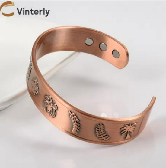 Cross-border Women s Retro Sunflower Red Copper Magnetic Energy Bracelet бронзовый