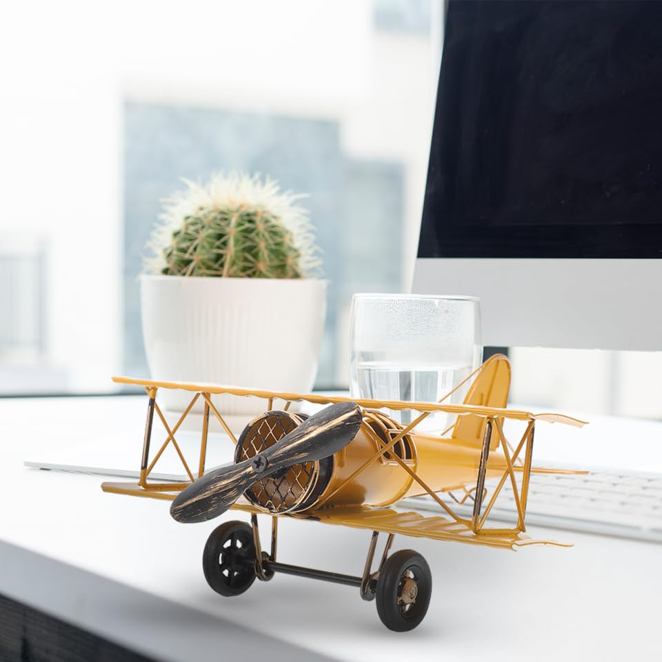 INOOMP Airplane Ornament Retro Tin-Style Biplane Vintage Antique Iron Object Interior Goods Photo Prop Propeller Plane American Decoration Gift