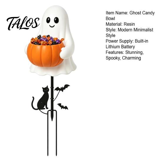 Sturdy Resin Ghost Candy Container Halloween Holder Garden Stake, Cute Glowing with Pumpkin Bowl, Gift for Lovers Outdoor Yard Sign Front Porch, Lawn,