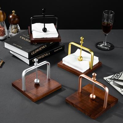 Napkin Holder Wood Table Napkin Holder With Weighted Metal Arm Modern Cocktail Napkin Holder For Home Kitchen Office Restaurant