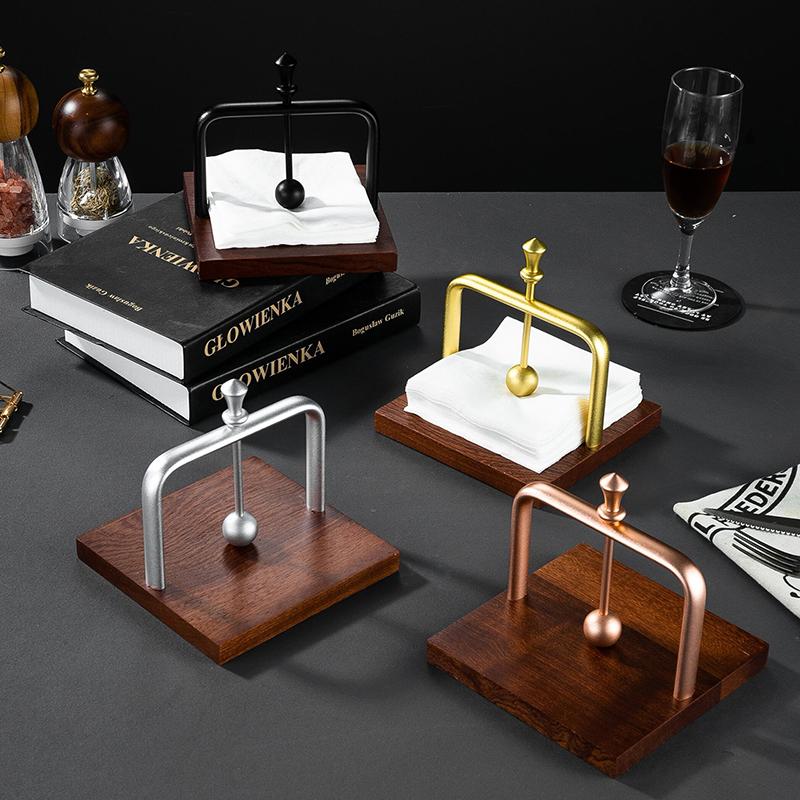 Napkin Holder Wood Table Napkin Holder With Weighted Metal Arm Modern Cocktail Napkin Holder For Home Kitchen Office Restaurant