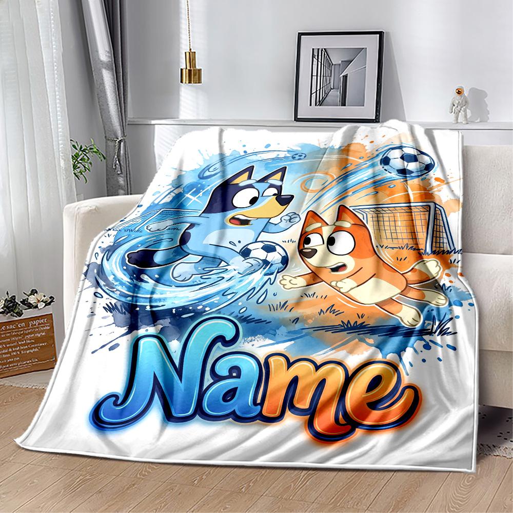 Bluey's Adventure World Customize Your Name Blanket Throw Personalized Blanket Warmthful Decor for Bed Living Room Bedding Chair Four Seasons Universa